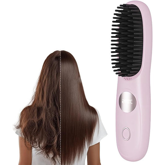 Cordless Hair Straightener Brush Comb with 3 Temperature Settings & Led Display, USB Rechargeable Fast Heating for Travel