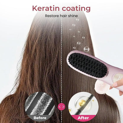 Cordless Hair Straightener Brush Comb with 3 Temperature Settings & Led Display, USB Rechargeable Fast Heating for Travel