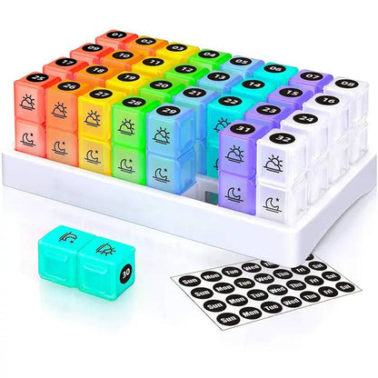 Monthly Pill Organizer 2 Times a Day, 31 Day Am/Pm Pill Box Set with Stickers & Large Storage Case, Twice a Day Medication Planner