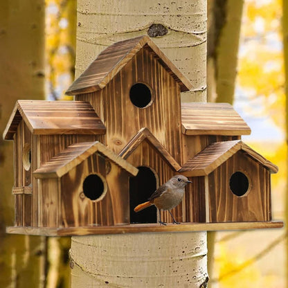 Natural Wooden Bird House, Hanging Bird Feeder Villa for Outdoor Garden & Yard, Decorative Wild Bird Nest