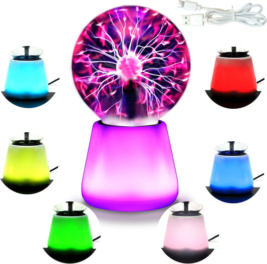 Plasma Ball Lamp, 3 Inch Interactive Touch Lightning Globe, USB Powered 7 Color Changing Mood Light for Desk, Party and Space Decor