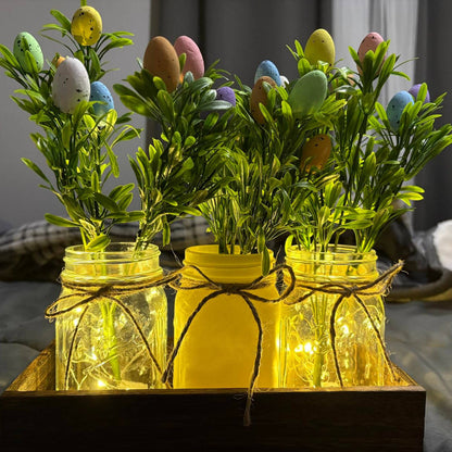 Easter Centerpiece Table Decorations with Wood Tray & LED Lights, Dining Room & Kitchen Table Runner Decor
