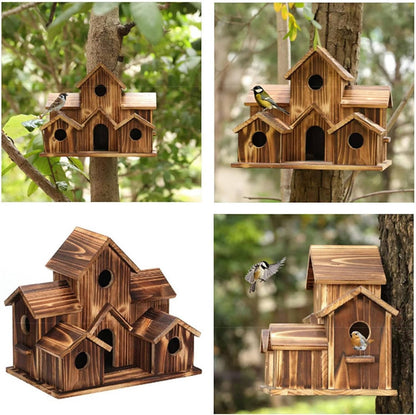 Natural Wooden Bird House, Hanging Bird Feeder Villa for Outdoor Garden & Yard, Decorative Wild Bird Nest