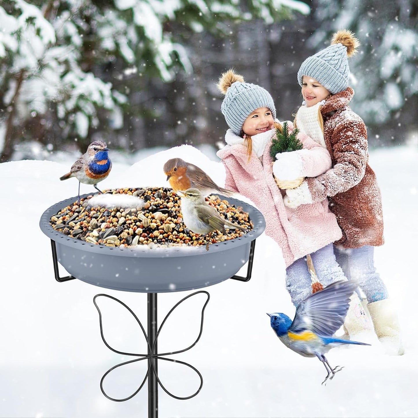 Outdoor Bird Bath and Bird Feeder, Freestanding Garden Birdbath with Removable Bowl
