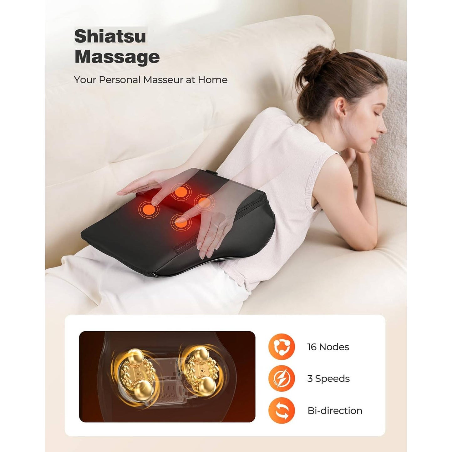 Shiatsu 3D Kneading Neck and Back Massager Pillow with Heat
