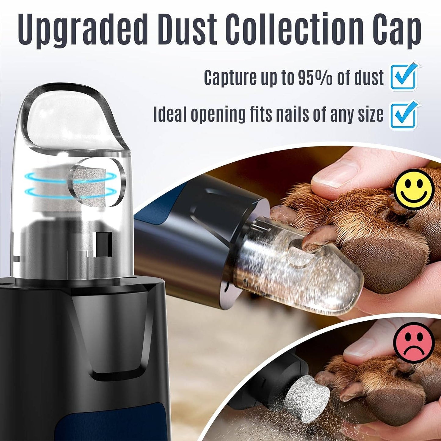 6 Speed Dog Nail Grinder, Powerful Electric Pet Nail Trimmer with 2 LED Lights, Quiet 7H Battery for Dogs & Cats
