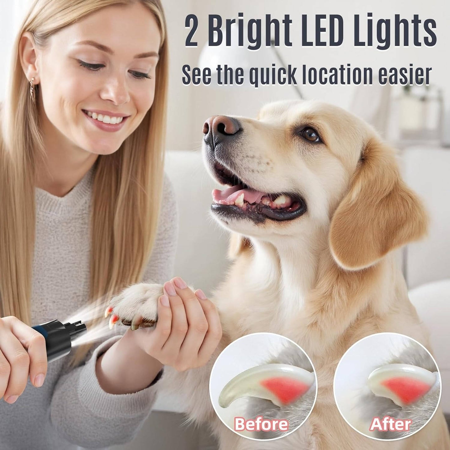 6 Speed Dog Nail Grinder, Powerful Electric Pet Nail Trimmer with 2 LED Lights, Quiet 7H Battery for Dogs & Cats