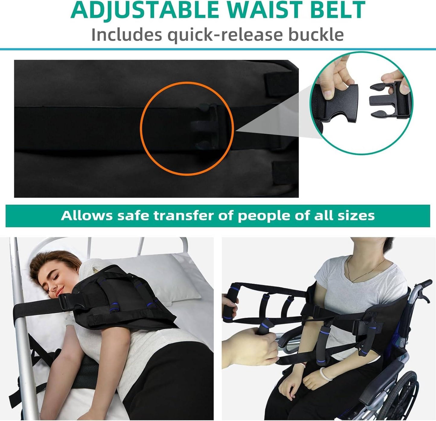 Transfer Sling, Gait Belt Transfer Belt with Padded Handles for Patient Lift Assist, Elderly and Disabled Mobility