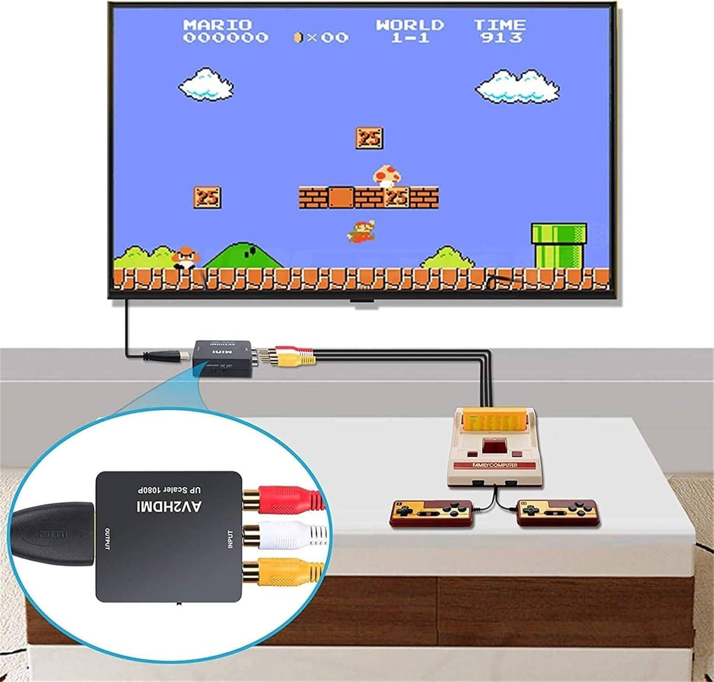 RCA to HDMI Converter, AV to HDMI Adapter 1080P, Composite CVBS Audio Video Converter for TV
