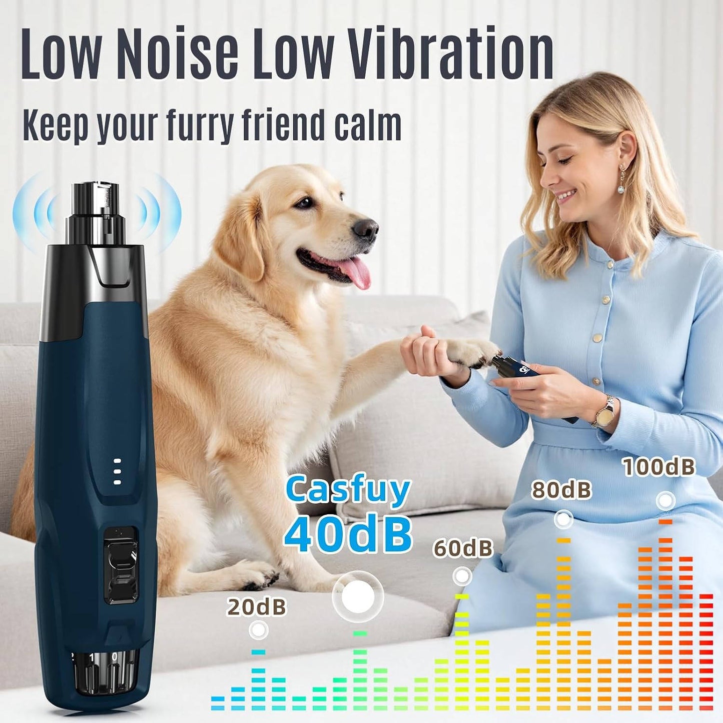 6 Speed Dog Nail Grinder, Powerful Electric Pet Nail Trimmer with 2 LED Lights, Quiet 7H Battery for Dogs & Cats