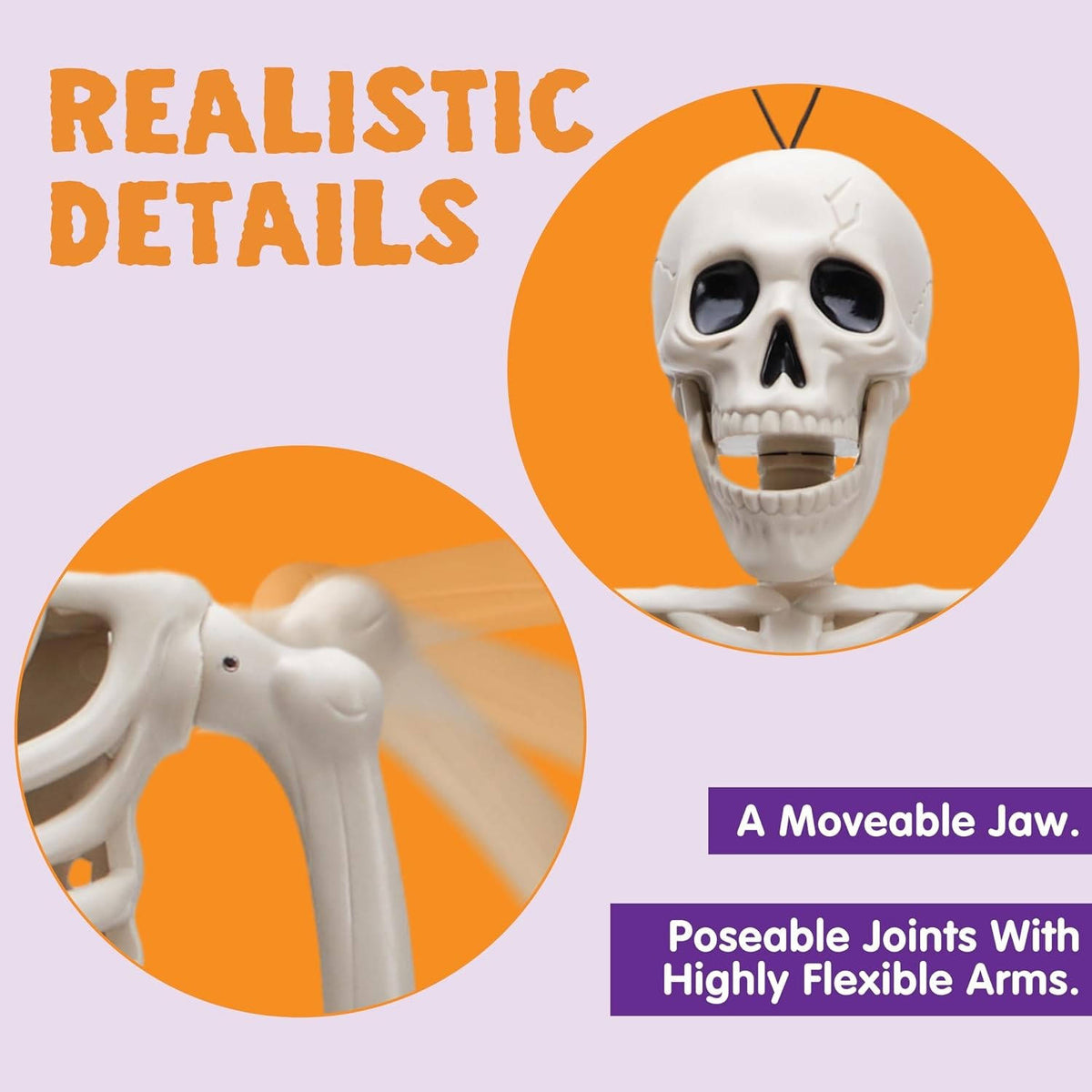5 PCS 16 Inch Halloween Skeleton Decor, Posable Full Body Hanging Skeletons for Graveyard Props, Haunted House and Spooky Party Decor