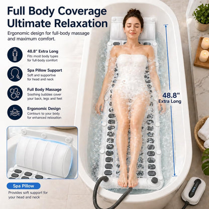 Bubble Bath Mat with Remote, 6 Speed Adjustable Bubbles, Waterproof Full Body Bathtub Mat with Suction Cups