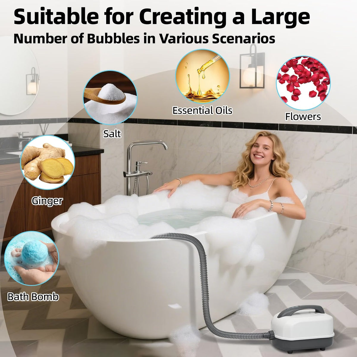 Bubble Bath Mat with Remote, 6 Speed Adjustable Bubbles, Waterproof Full Body Bathtub Mat with Suction Cups