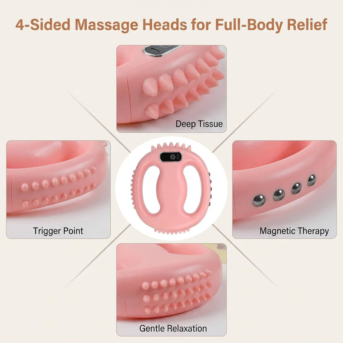 4 Head Fascia Ring Massager, Hands Free Deep Tissue Massage Gun, Waist Belt, 3 Modes, 9 Intensities