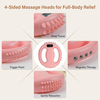 4 Head Fascia Ring Massager, Hands Free Deep Tissue Massage Gun, Waist Belt, 3 Modes, 9 Intensities