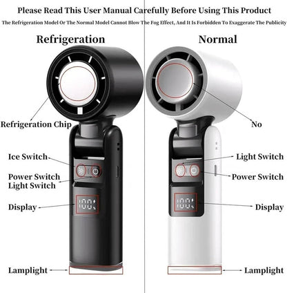 3 in 1 Portable Handheld Fan, Mini Turbo Air Cooling Fan with Flashlight, Rechargeable Personal Fan with LED Battery Display
