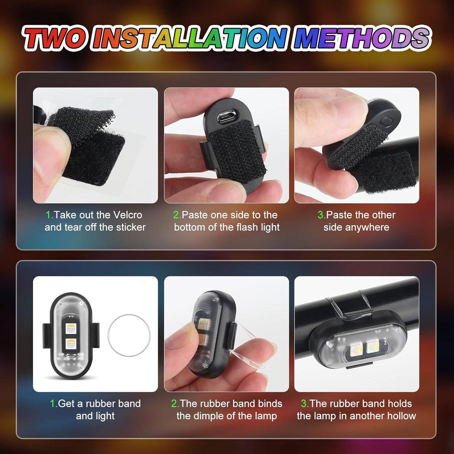 RGB LED Strobe Light Wireless With Remote, Aircraft Style Warning Light for Motorcycle, Car, Bike, Rechargeable, 8 Colors, Anti Collision