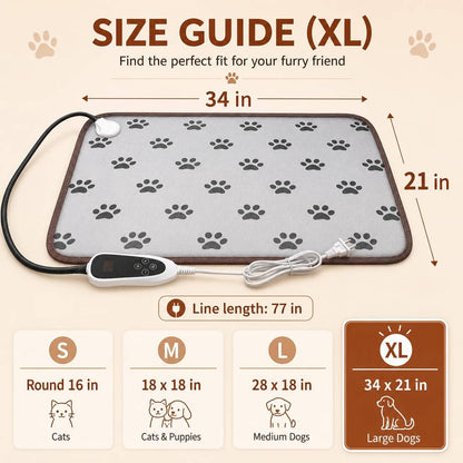 Large Dog Heating Pad 34x21in, Heated Pet Mat with Normally Open Function for Large Dogs