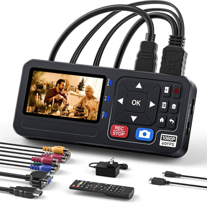 VHS to Digital Converter, 3 Inch Display AV & HDMI Video Capture Device, VCR to Digital Recorder