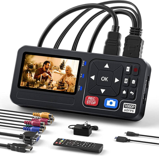 VHS to Digital Converter, 3 Inch Display AV and HDMI Video Capture Device, VCR to Digital Recorder