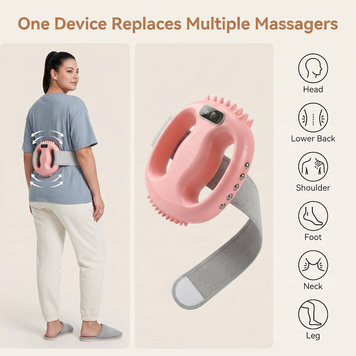 4 Head Fascia Ring Massager, Hands Free Deep Tissue Massage Gun, Waist Belt, 3 Modes, 9 Intensities