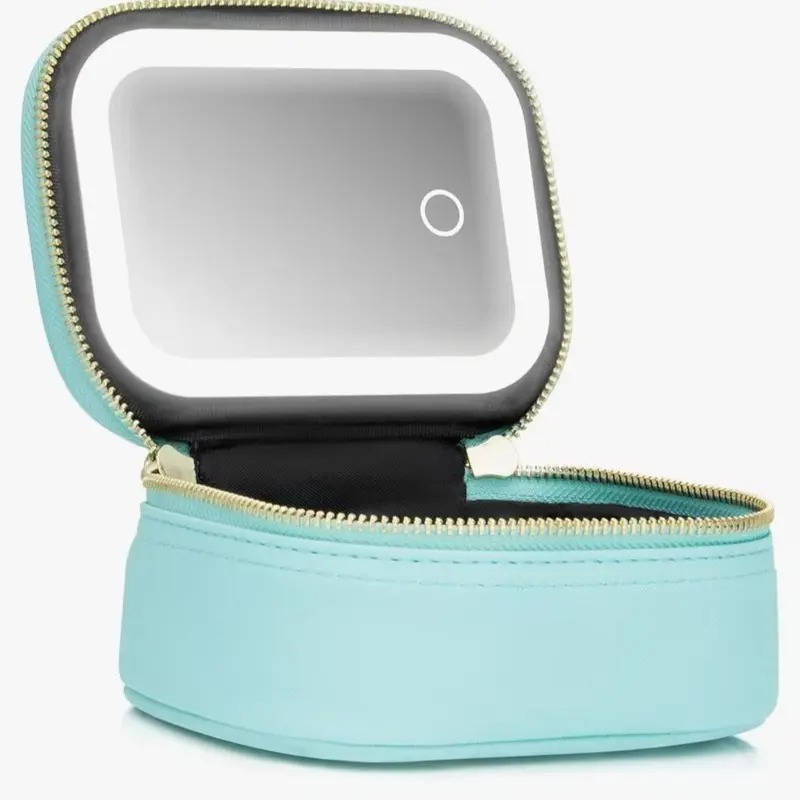Travel Makeup Bag, Cosmetic Train Case, Adjustable LED Mirror, Portable Organizer