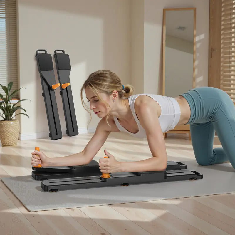 Adjustable Ab Exercise Board, Multi Functional Home Pilates Reformer & Abdominal Crunch Roller with Ergonomic Knee Mat, Core Trainer