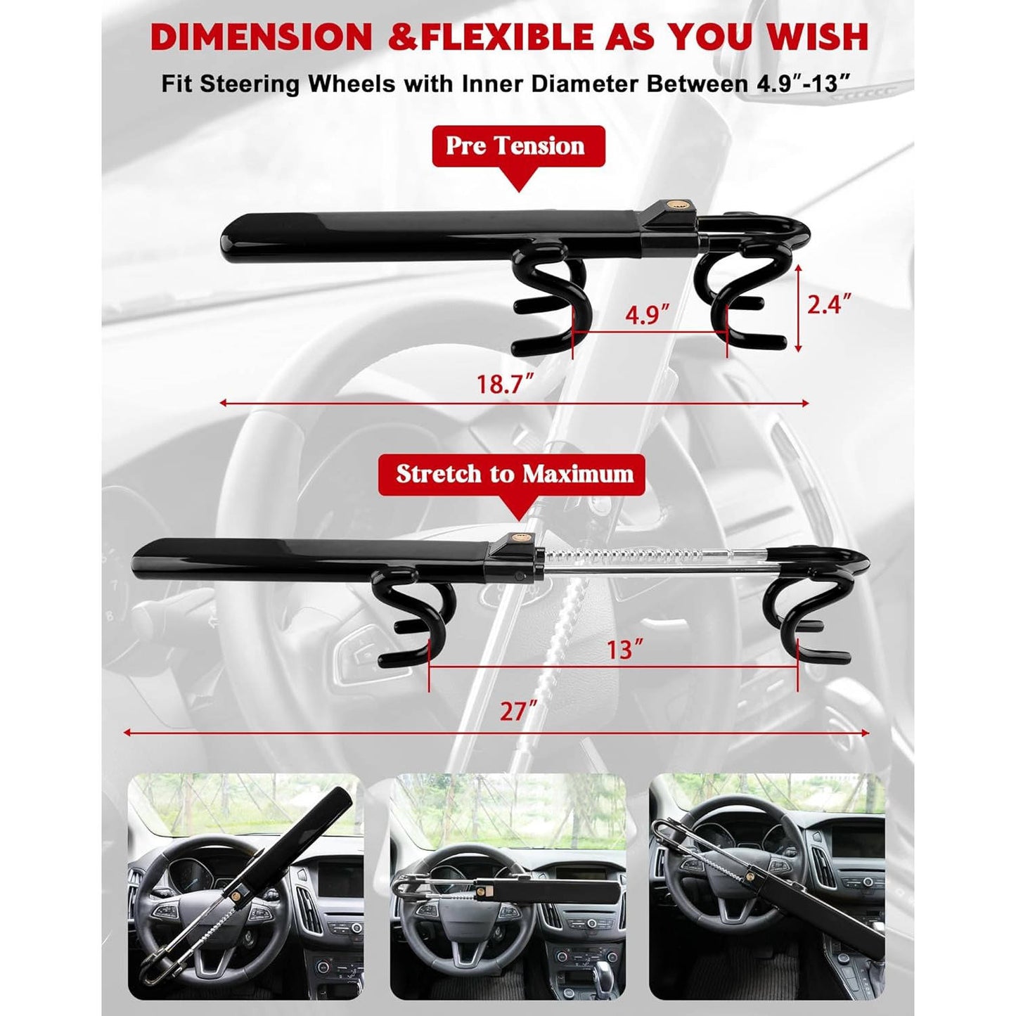 Anti Theft Device for Car, Steering Wheel Car Lock with 3 Keys