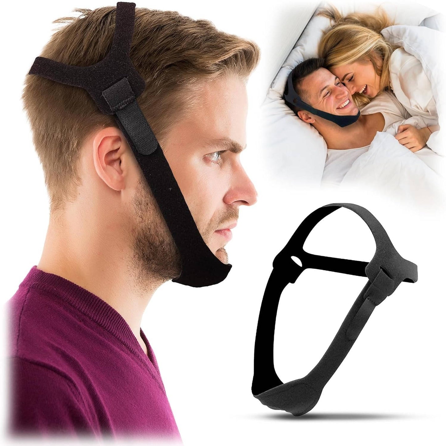 Snore Stopper Anti Snoring Chin Strap, Adjustable Chin Strap for Sleeping and CPAP Users, Stop Snoring Solution