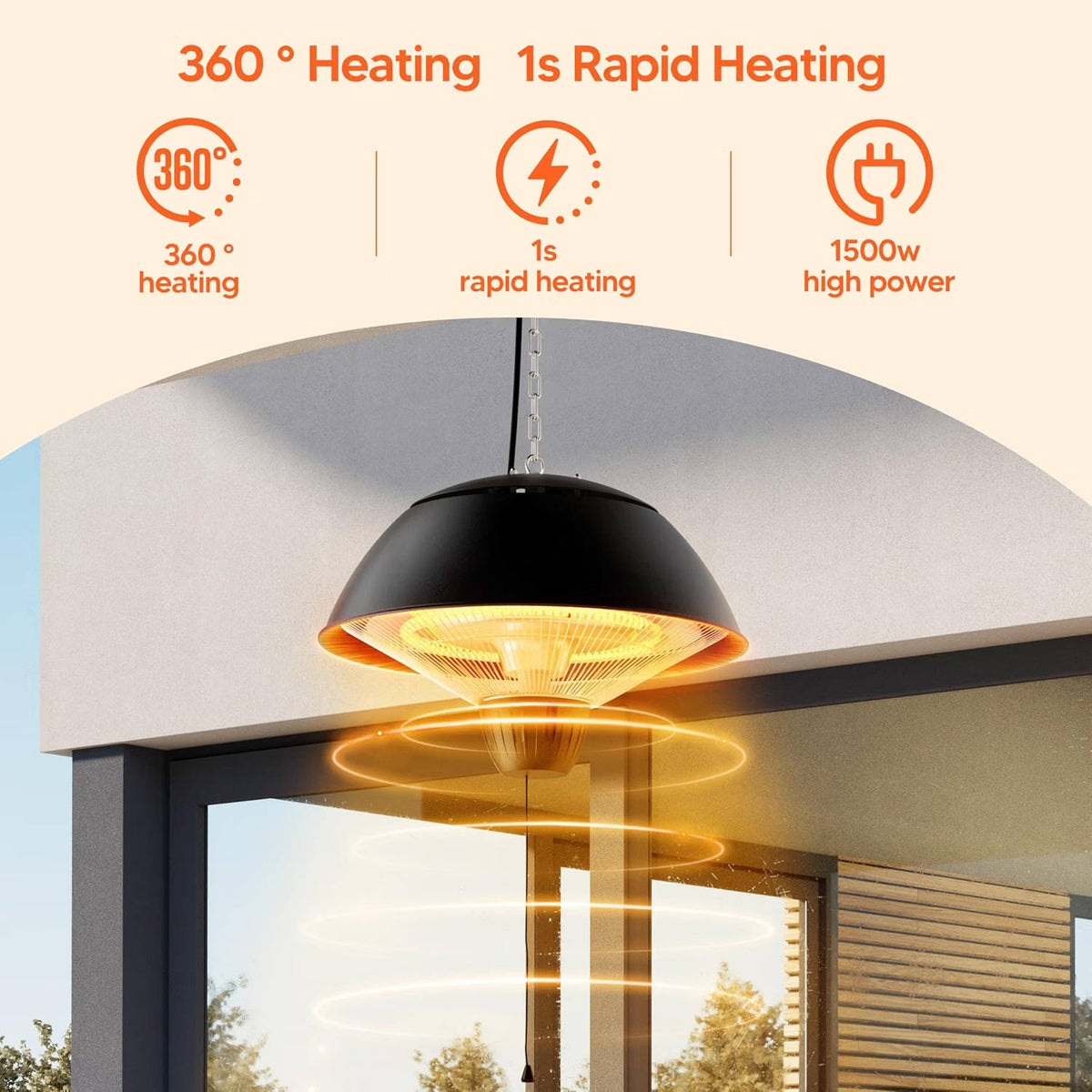 Patio Heater for Outdoor Use, 1500W Electric Outdoor Heater