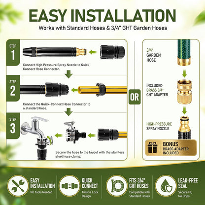 High Pressure Hose Nozzle, Metal Garden Hose Sprayer with 3 Spray Modes, Fits US Garden Hoses