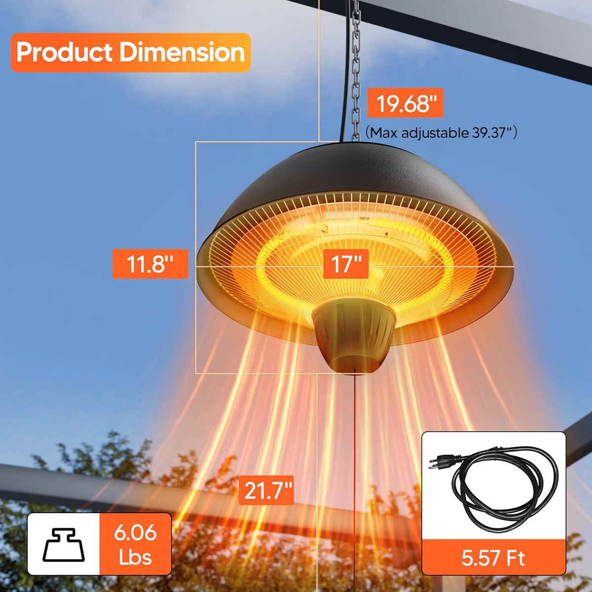 Patio Heater for Outdoor Use, 1500W Electric Outdoor Heater