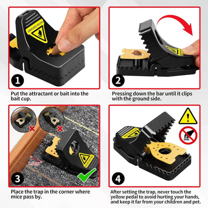 Upgraded Snap Mouse Trap (4 Pack), Powerful Rat Deterrent with High Sensitivity Trigger, Safe No Touch Disposal for Home & Kitchen