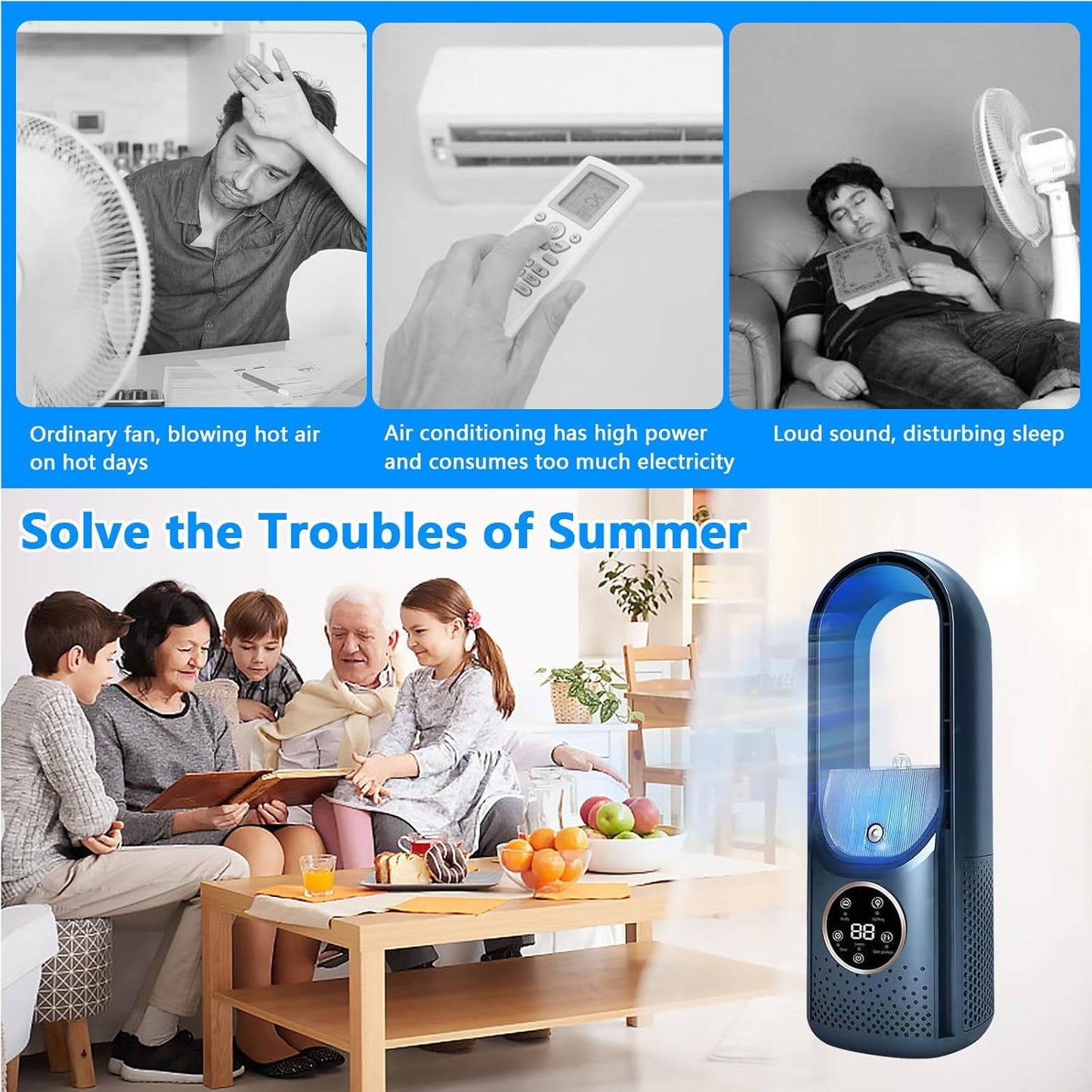 Portable AC Air Conditioner Cooler Fan with Humidifier & Purifier, DC Brushless Motor, Smart Timer