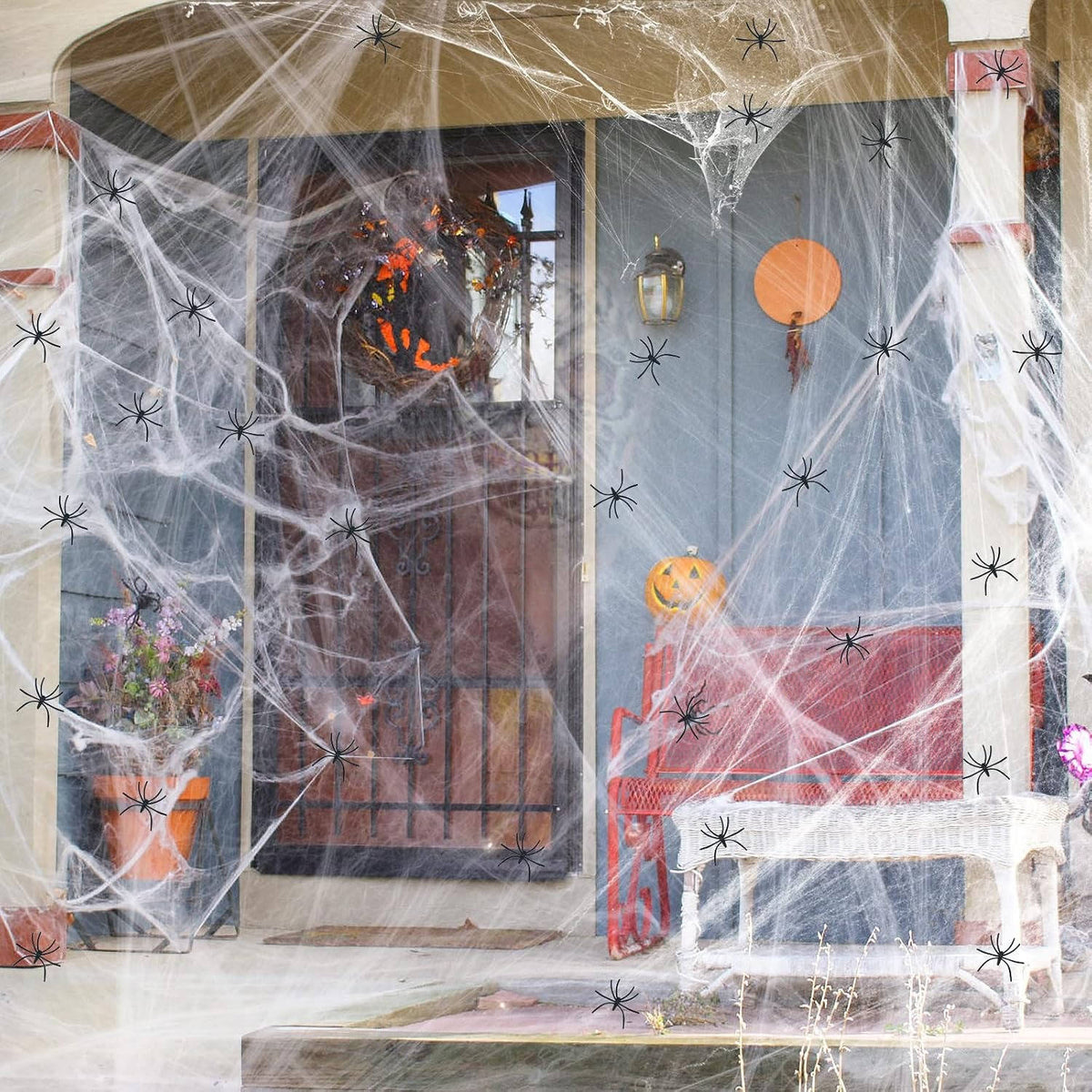 1400 SQFT Halloween Spider Webs, Super Stretchy Cobwebs with 150 Fake Spiders for Indoor and Outdoor Halloween Decor