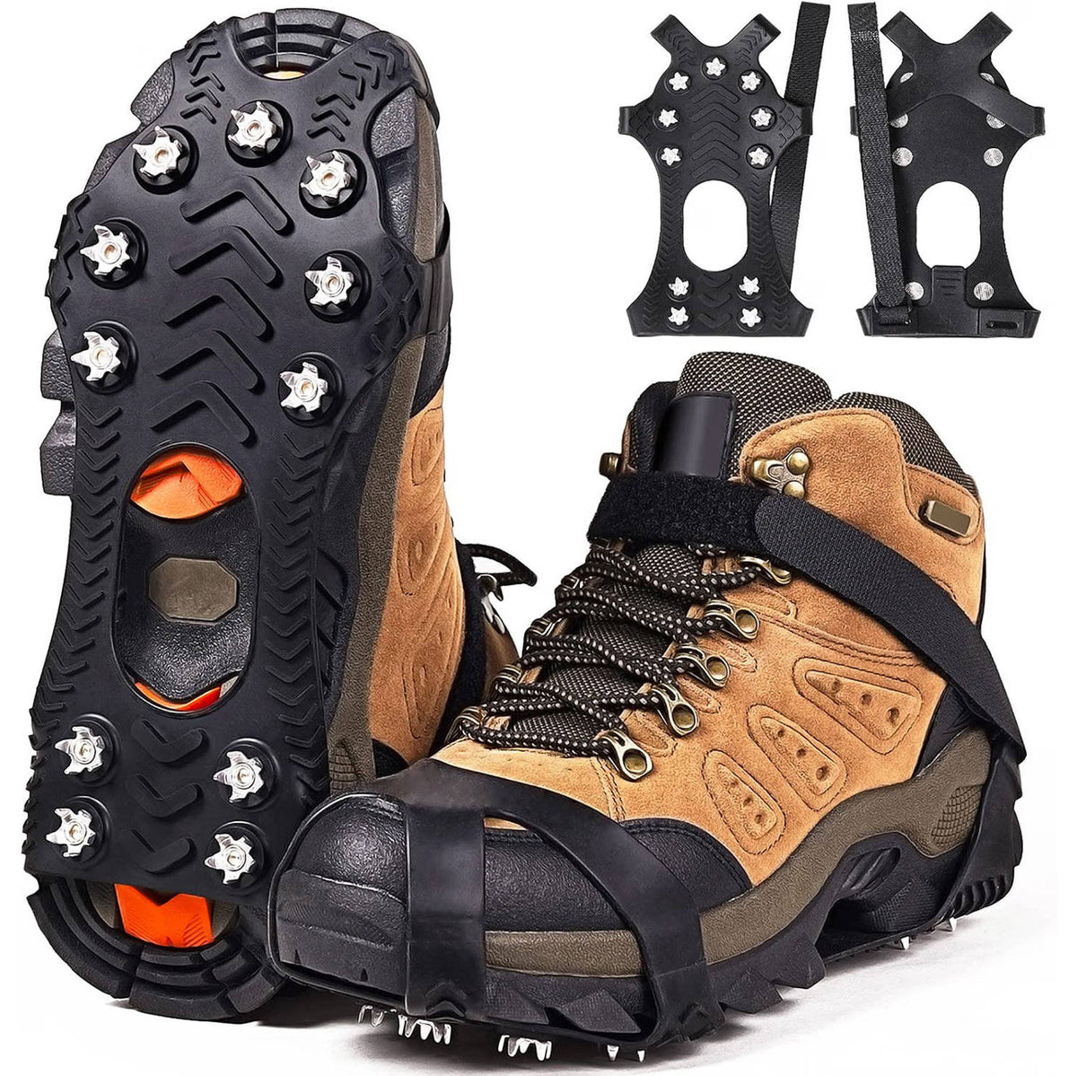 Ice Cleats for Shoes and Boots, Silicone Traction Spikes with Stainless Steel Grips