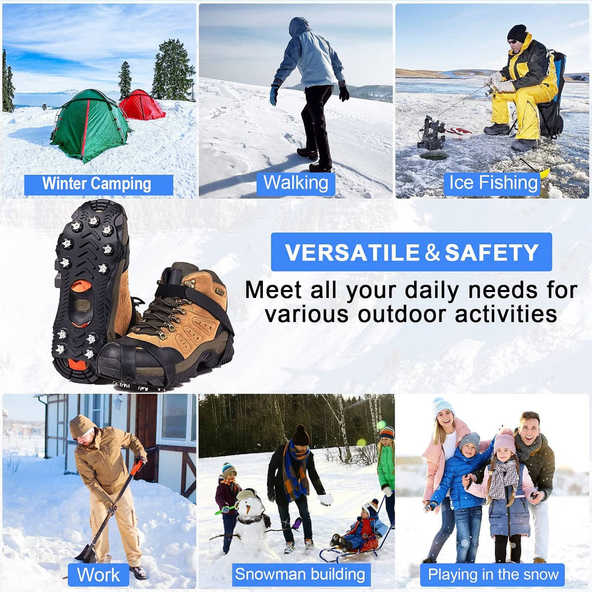 Ice Cleats for Shoes and Boots, Silicone Traction Spikes with Stainless Steel Grips