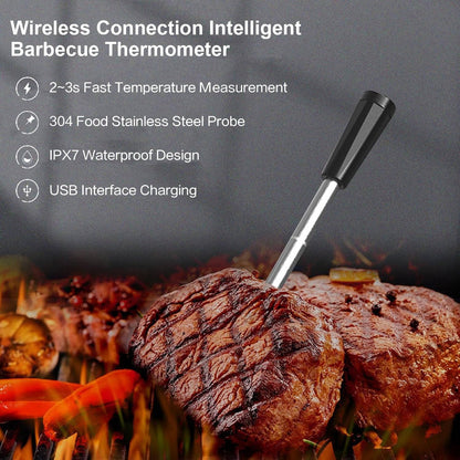 Wireless Meat Thermometer with App Control, Bluetooth 5.2, Long Range, IP68 Waterproof, Probe for BBQ Smoker Grill Oven
