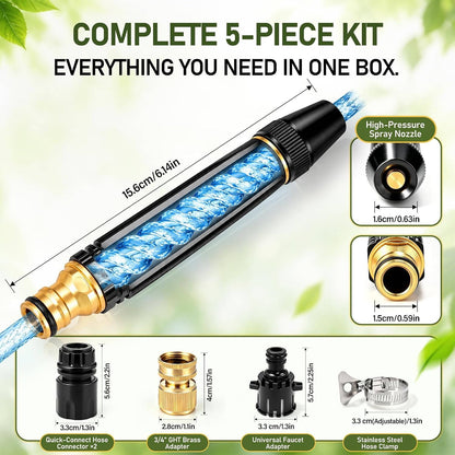 High Pressure Hose Nozzle, Metal Garden Hose Sprayer with 3 Spray Modes, Fits US Garden Hoses