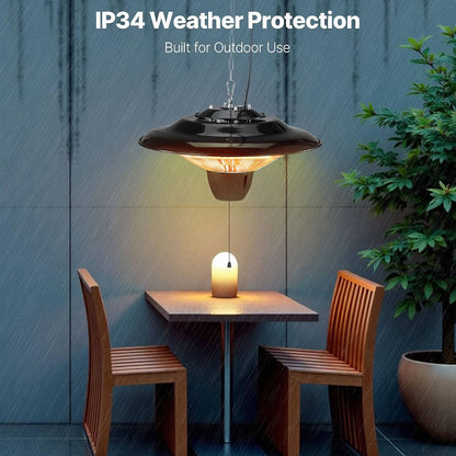 Hanging Patio Heater, 1500W Electric Infrared Heater, IP34 Protection, Adjustable Chain & Pull Cord for Indoor & Outdoor Use