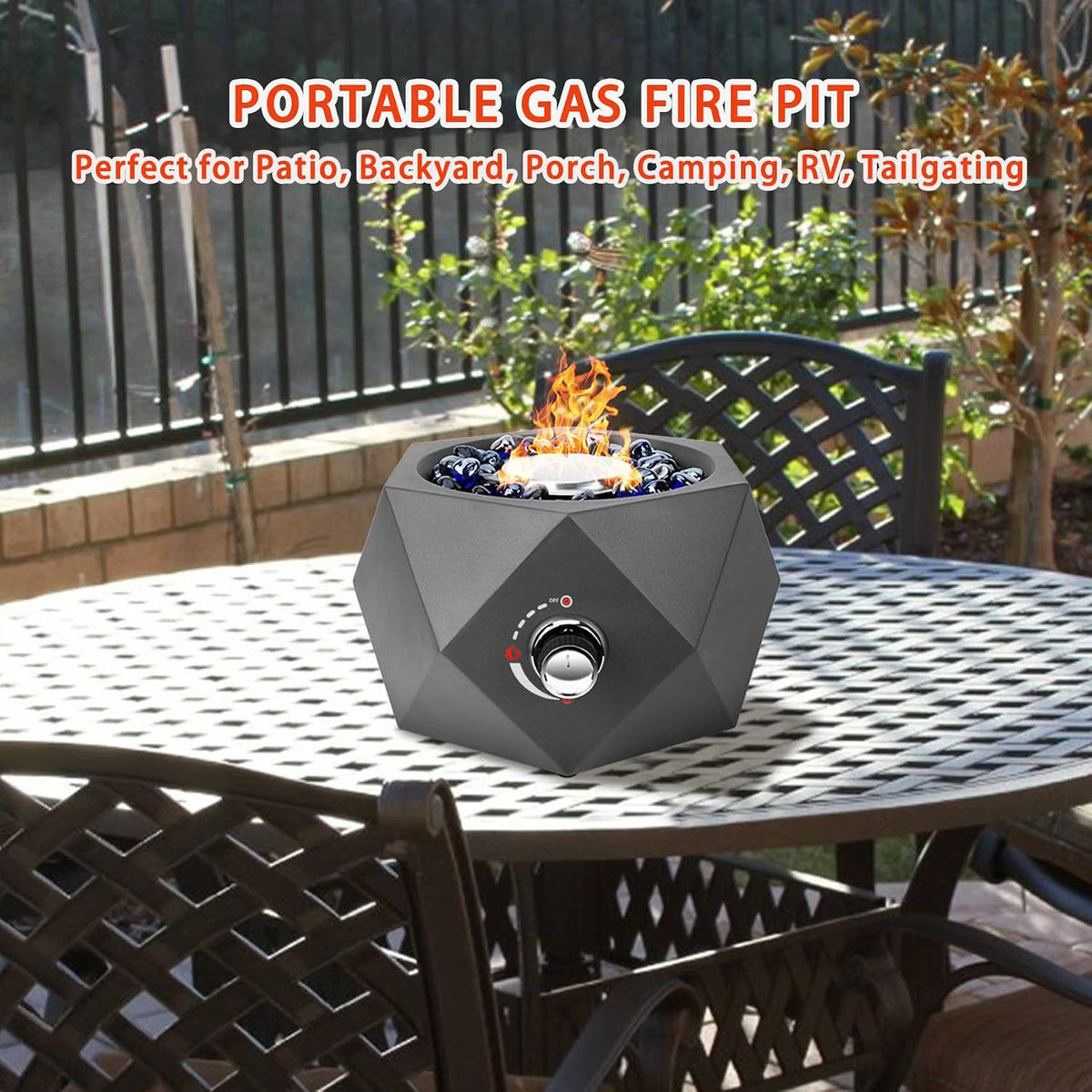 14 Inch Gas Fire Pit, Modern Bottom Mounted Table Fire Pit with Umbrella Hole