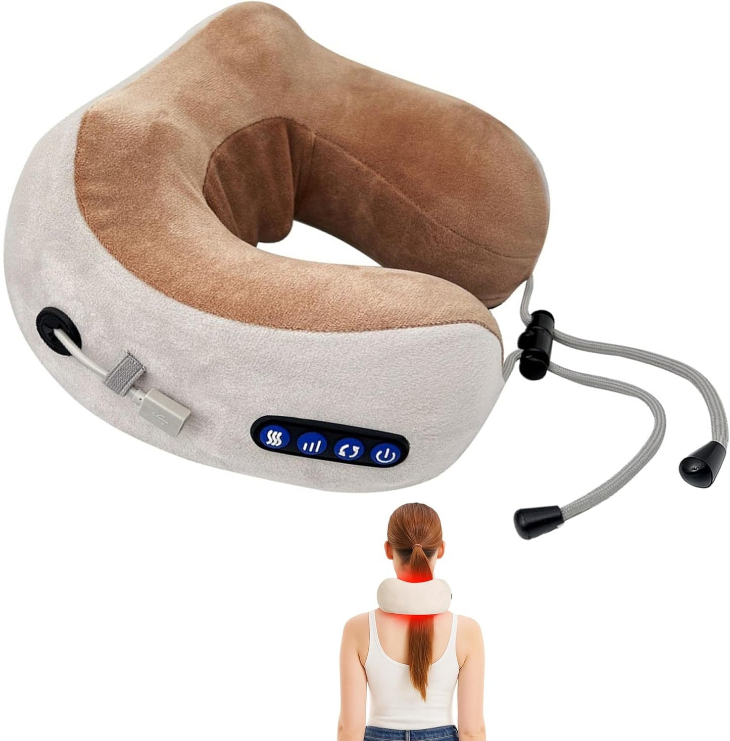 Ergonomic Travel Neck Pillow with Massager, Neck Massger for Deep Relaxation and Comfort