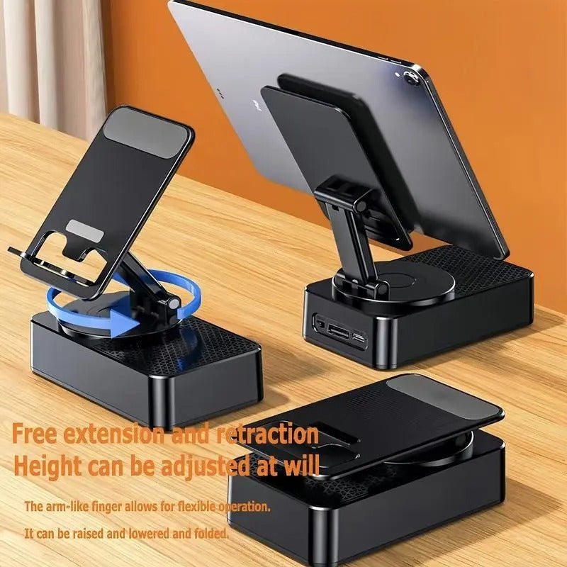 Portable Desk Speaker & Foldable Phone Stand, 5 in 1 Wireless Bluetooth Hub with Colorful LED Light for Iphone, Android & Tablets