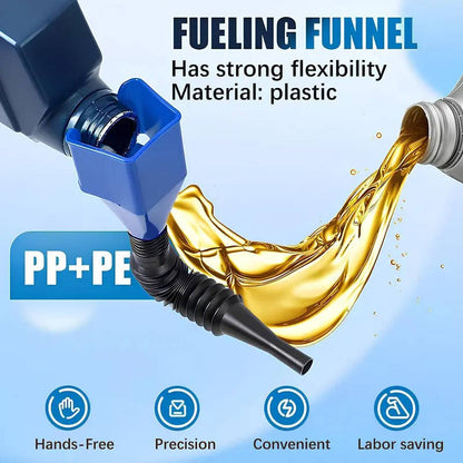 Hands Free Wide Mouth Oil Funnel, Spill Free Fuel Funnel with Flexible Extended Hose for Cars, Trucks & Motorcycles