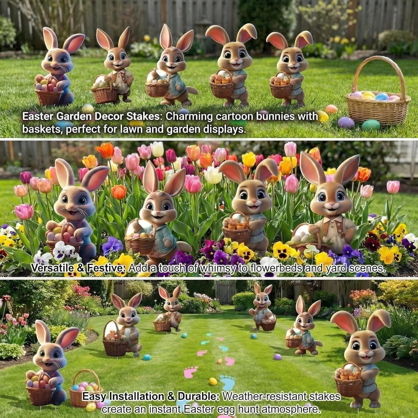 6 PCS Outdoor Easter Bunny Decorations, Bunny Yard Signs with Stakes