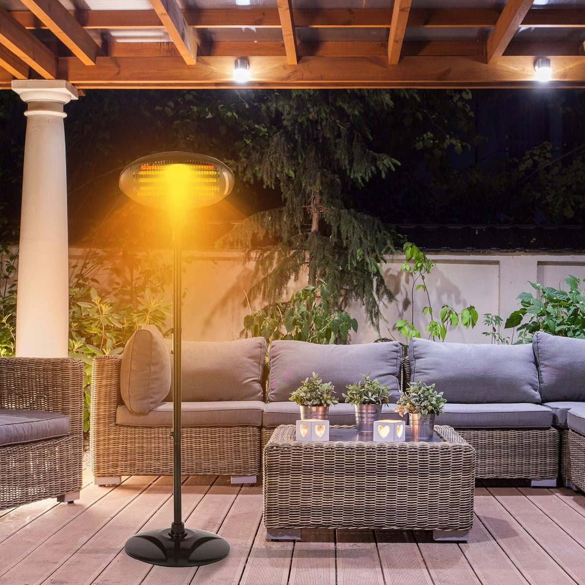 2000W Black Outdoor Patio Heater, Electric Freestanding Heater, 3 Heat Settings, Adjustable Height 1.3x2.0M