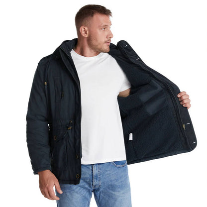 Insulated Hooded Parka with Sherpa Lining and Six Pockets for Men