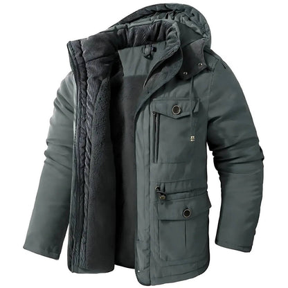 Insulated Hooded Parka with Sherpa Lining and Six Pockets for Men