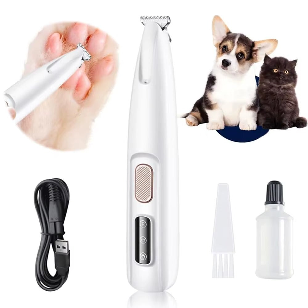Stress Free LED Pet Paw Trimmer, Whisper Quiet Waterproof Cat & Dog Clipper for Sensitive Areas, Precision Grooming Kit with USB Charging