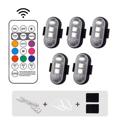 RGB LED Strobe Light Wireless With Remote, Aircraft Style Warning Light for Motorcycle, Car, Bike, Rechargeable, 8 Colors, Anti Collision